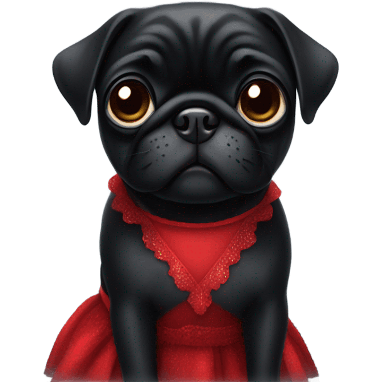 Black pug in a red dress emoji