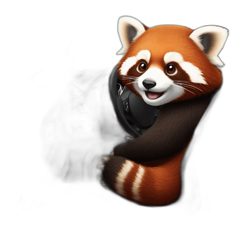 Red panda sitting in driver’s seat of a black Aston Martin emoji