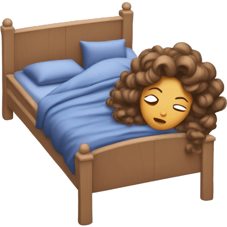 sleeping beauty lying in bed but with crazy bed head that is long and brownish. she is in a matching navy blue pajama set emoji