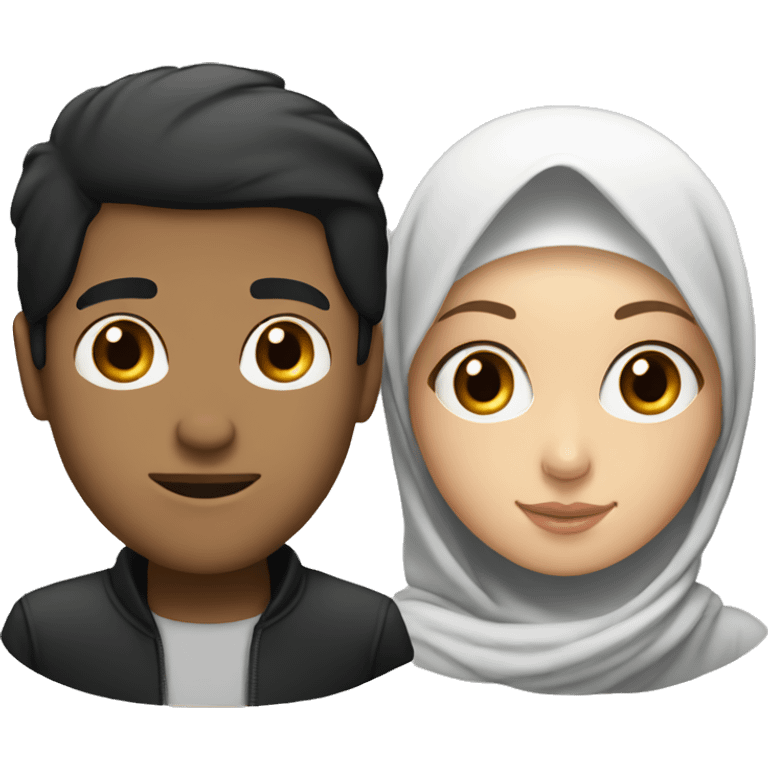 a hijabi girl and a guy with black hair both white emoji