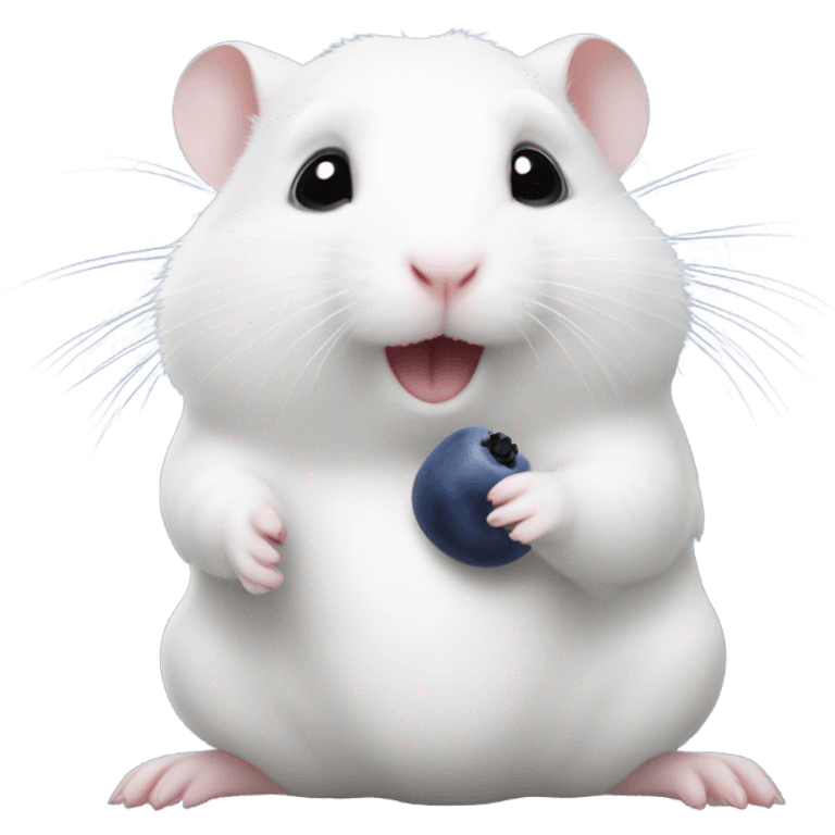 White hamster eating blueberries  emoji