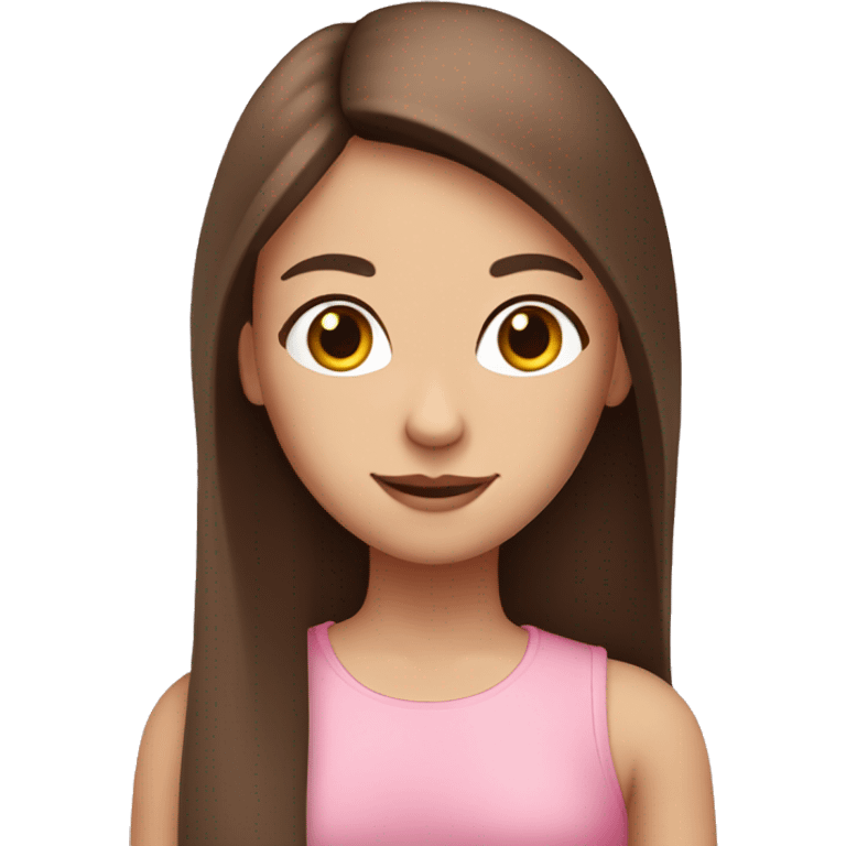 A girl with brown long staight hair and brown eyes with white skin in a pink top emoji