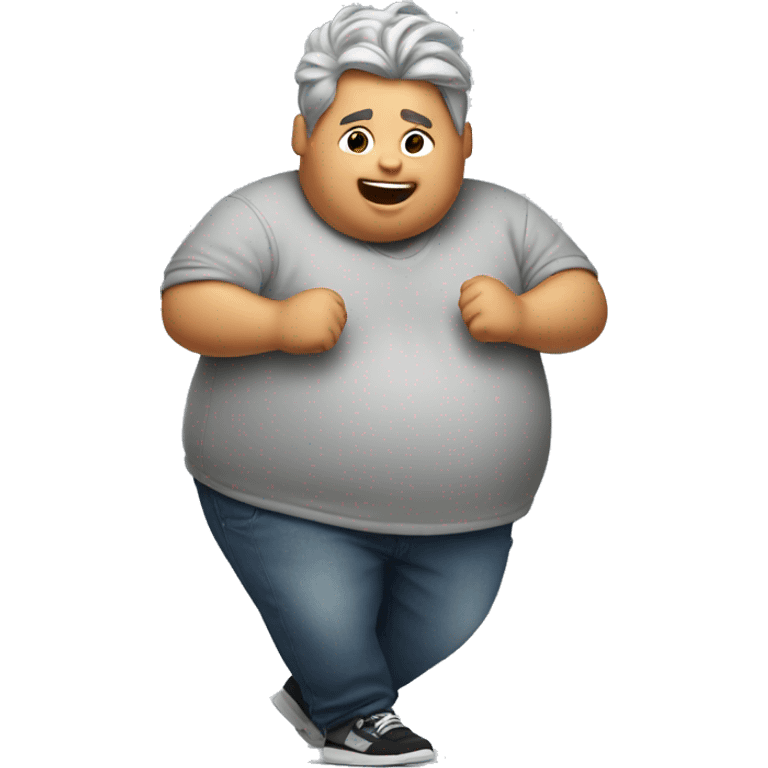 Fat boy dancing with gray hair emoji