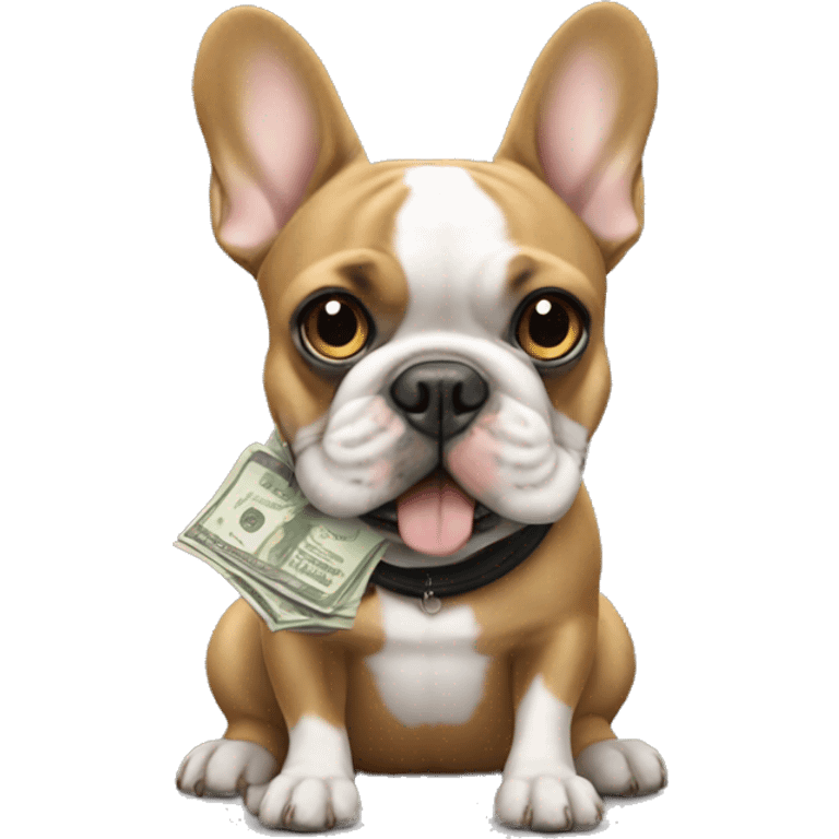 Black-and-tan French bulldog paying money emoji