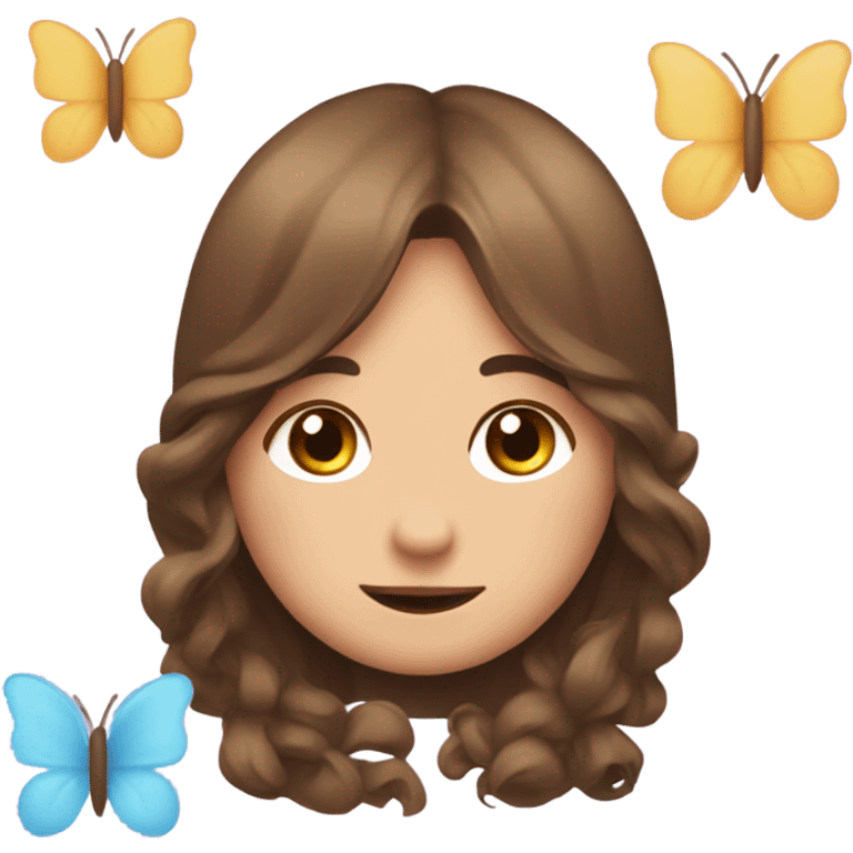 shy uwu  long brown hiar emojis with flower and butterfly emoji