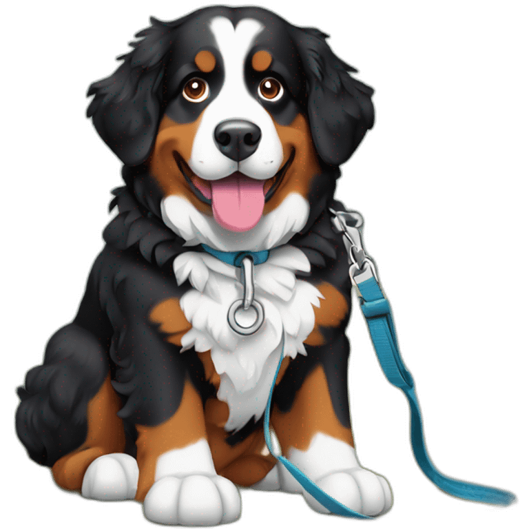 Bernese mountain dog hiking with a leash emoji