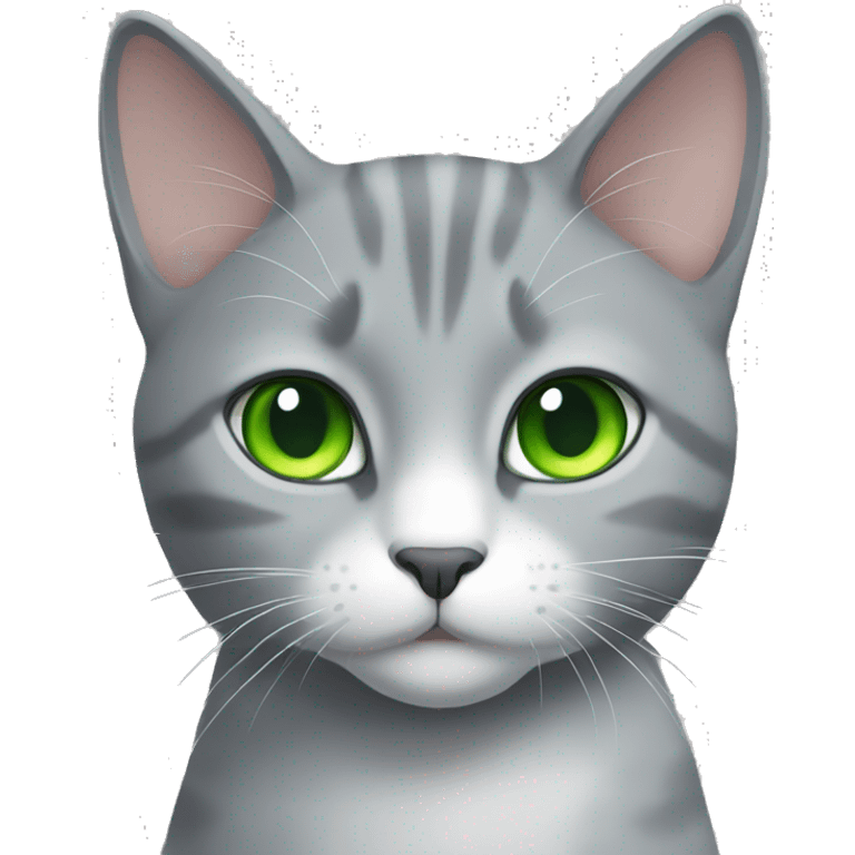 Gray cat with green eyes and white chest emoji