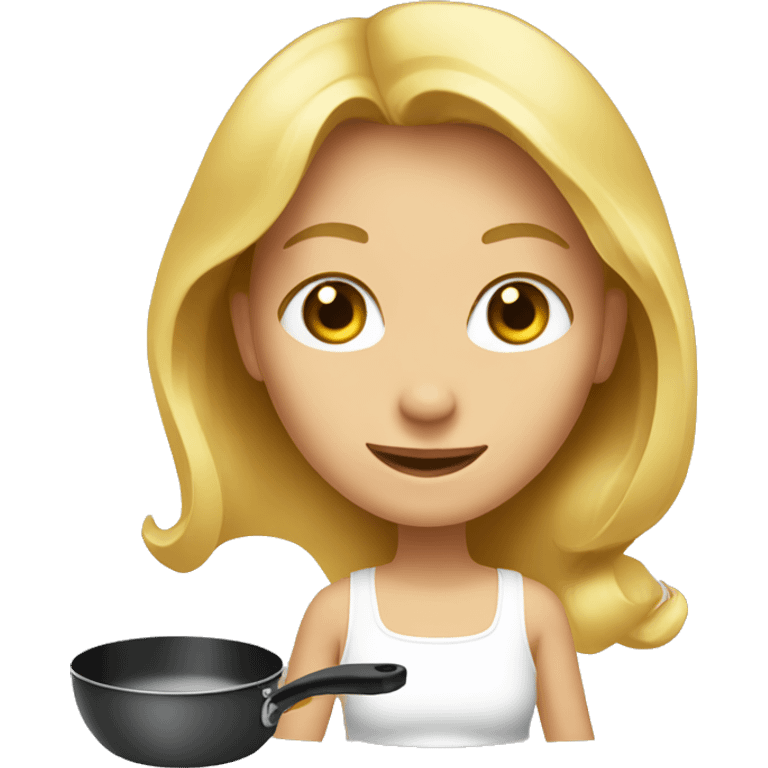 A blonde girl swings a frying pan emoji