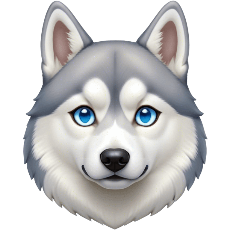 Cinematic Noble Siberian Husky Portrait Emoji, Poised and regal, with a strong, athletic build and a thick, well-groomed grey and white coat, piercing icy blue eyes, Simplified yet sharp and sophisticated features, highly detailed, glowing with a cool, dignified glow, high shine, intelligent and spirited, stylized with an air of endurance, focused and attentive, soft glowing outline, capturing the essence of a watchful and commanding sled dog, so majestic it feels as though it could sprint out of the screen with effortless authority! emoji