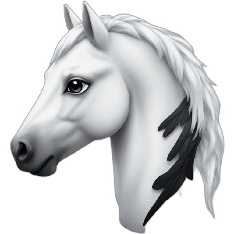 White horse with black spots and wings an unicorn horn emoji