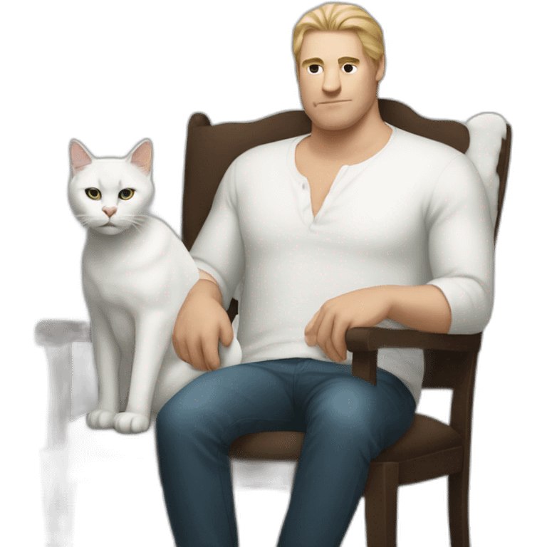 white skin  huge man with white cat on the chair emoji