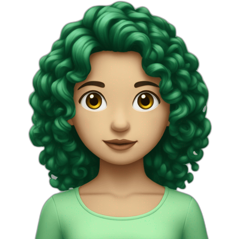 Niña morena con muchos rizos largos y ojos verdes claros emoji