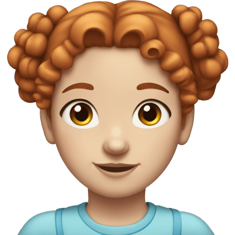 Red haired girl, curly hair tied in two buns, white skin, big blue eyes emoji