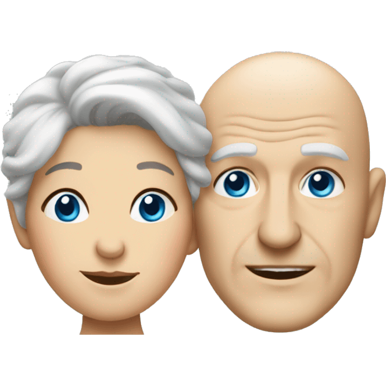 old couple woman and bald man with wrinkle and blue eyes emoji