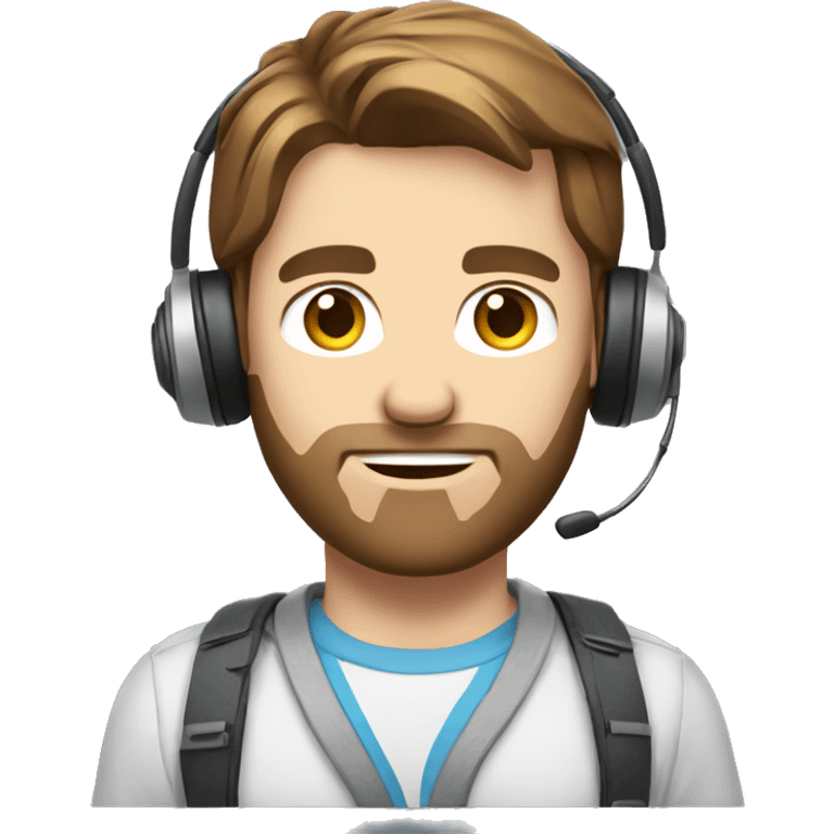 caucasian IT technology guy in jean shorts with headset and brown hair emoji