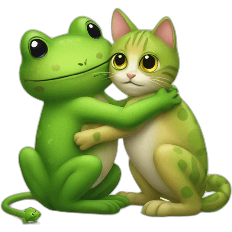 Cat hugging a frog emoji