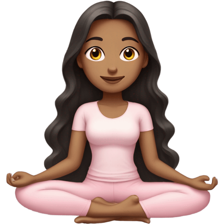  long hair and yoga beautiful girl in light pink pink pink pink pants clothes eyes closed sitting on a yoga mat tan dark hair emoji