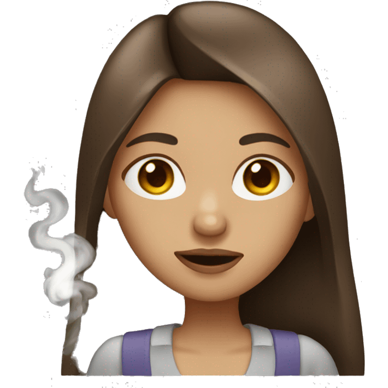 Girl with brown eyes and brown long hair smoking a cigarette emoji