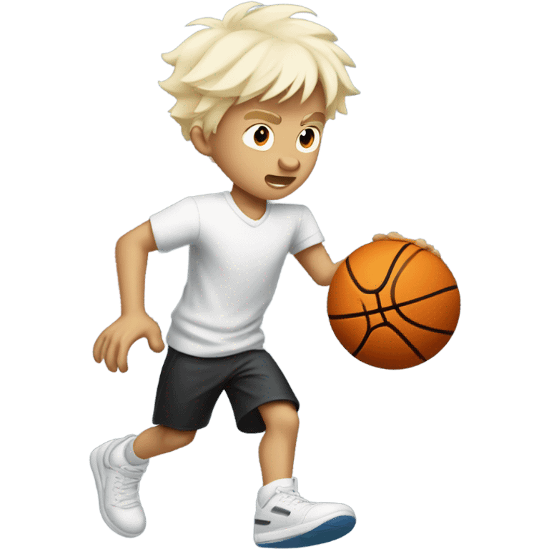 Skinny white hair blonde kid playing basketball emoji