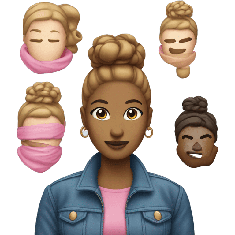 Caramel-Woman-big-bun-pink-lips-blue-jacket Community manager  emoji