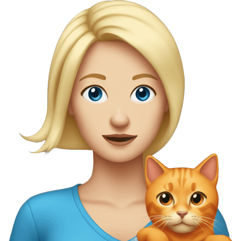 Blonde hair blue eye woman  holds  Orange cats emoji