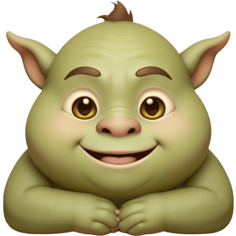 Cinematic Cute Ogre Portrait Emoji, with a surprisingly endearing, plump and huggable figure in soft earthy greens and browns, featuring big, kind eyes and a bashful smile, simplified yet irresistibly adorable, highly detailed with a soft glowing outline that captures the charm of a friendly giant who seems ready for a warm hug! emoji