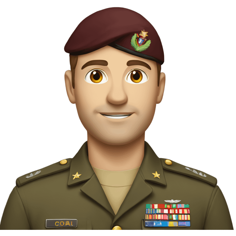 Caucasian man with brown hair in military uniform emoji