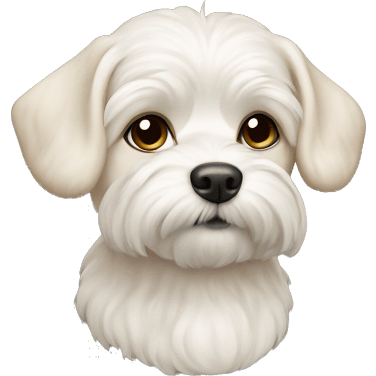 Maltipu dog named Misha is white with a white-beige ear emoji