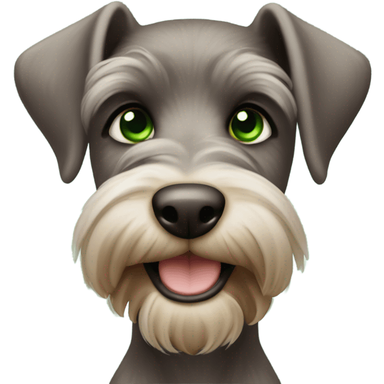 Smiling brown schnauzer puppy with green eyes emoji