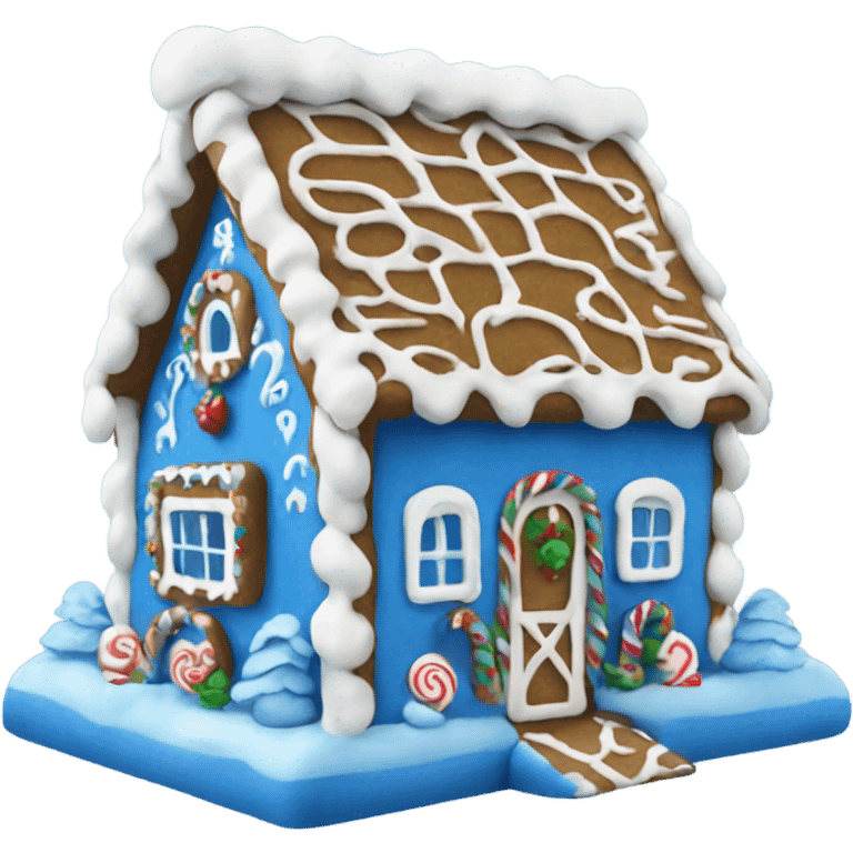 A blue and white gingerbread house emoji