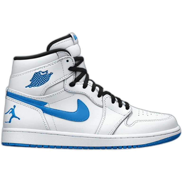 nike jordan 1 white sneaker with blue clouds printed on the sneaker  emoji