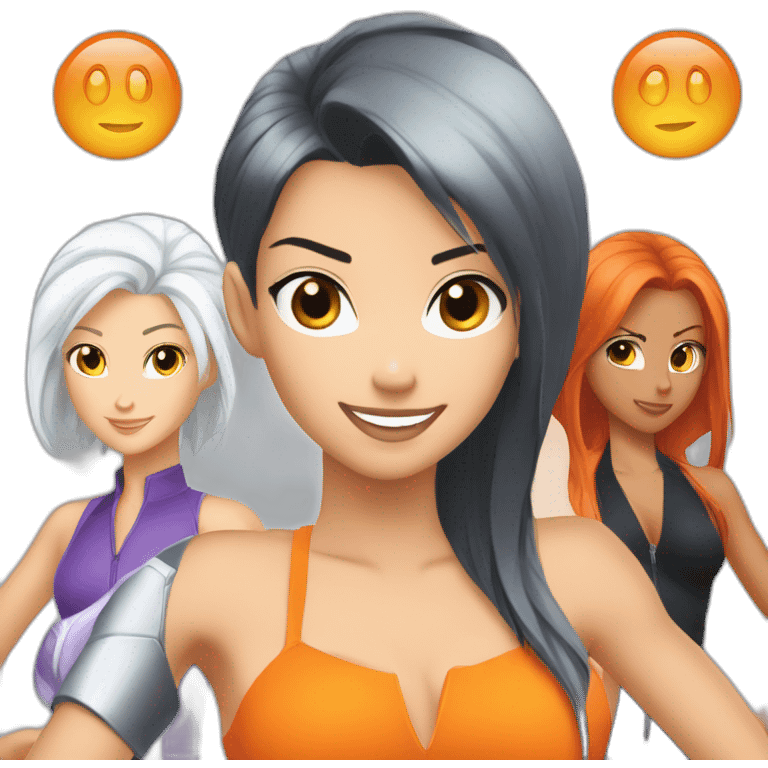 totally spies three girls white hair black hair orange hair emoji