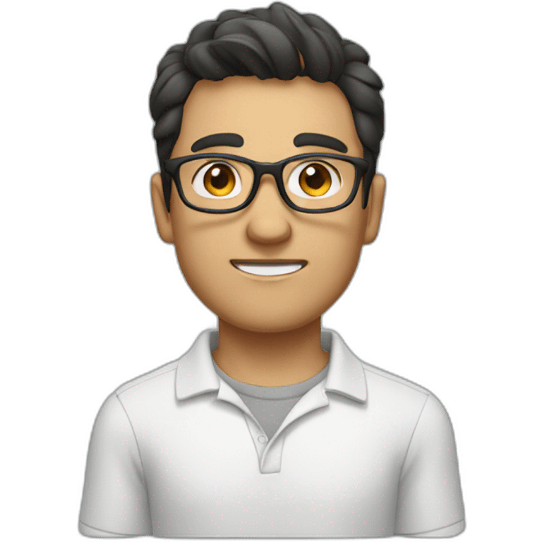 guy with dark hair, a white polo and grey glasses emoji