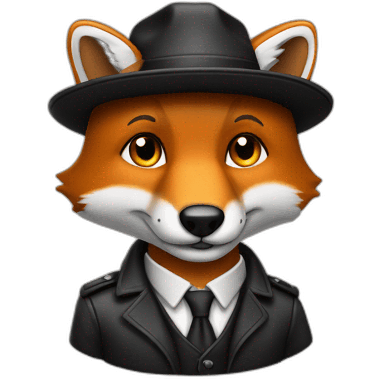 Un renard en costume noir avec une casquette plate emoji