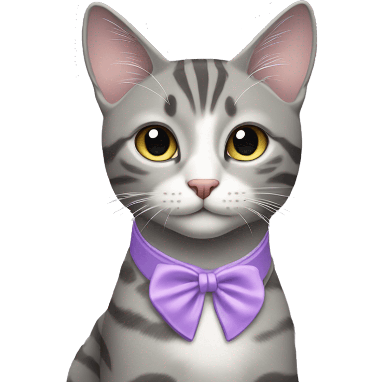 Beautiful girl grey tabby cat with lilac collar emoji