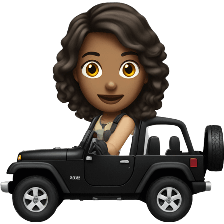 Brunette driving  black jeep wrangle  emoji