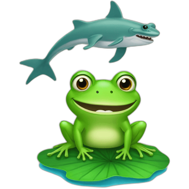 frog on lilypad and sharks emoji