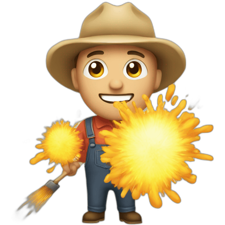 An exploding farmer emoji