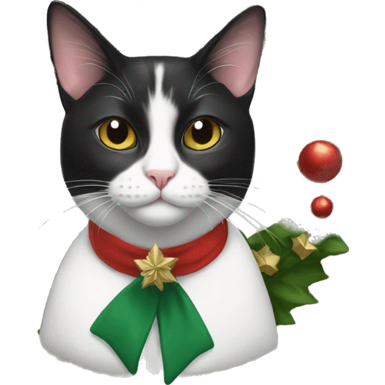 tuxedo cat wearing a christmas wreath emoji