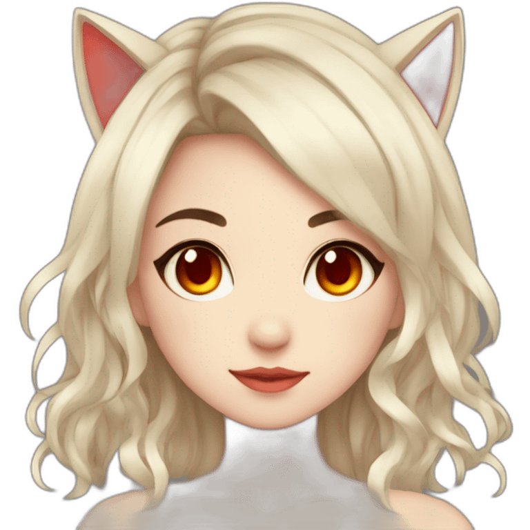 girl, cat ears, black hair, wavy hair, red eyes, black sclera emoji