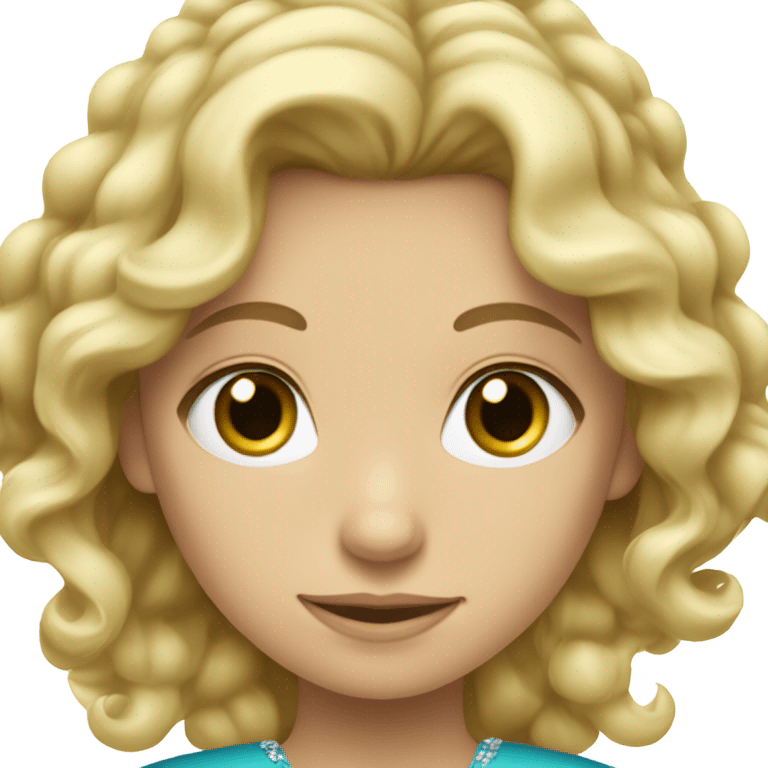 Blonde White Serbian Girl with Blonde curly hair up to her shoulders and blue-green eyes who looks like a princess  emoji