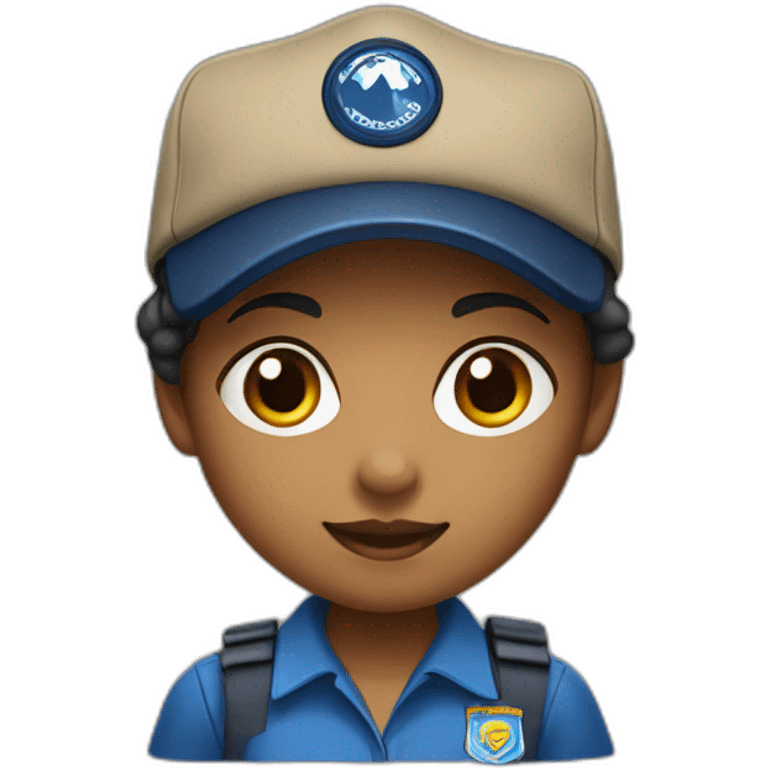 Scout girl with blue shirt and dark blue skirt and a cap emoji