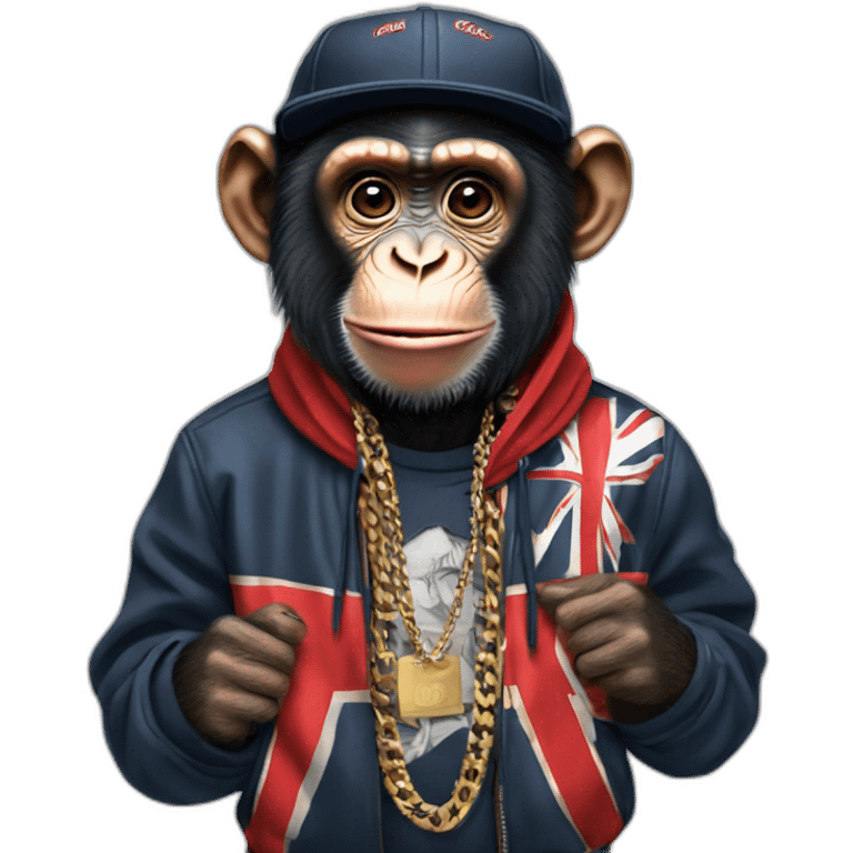 Chimpanzee with a London rappers outfit emoji