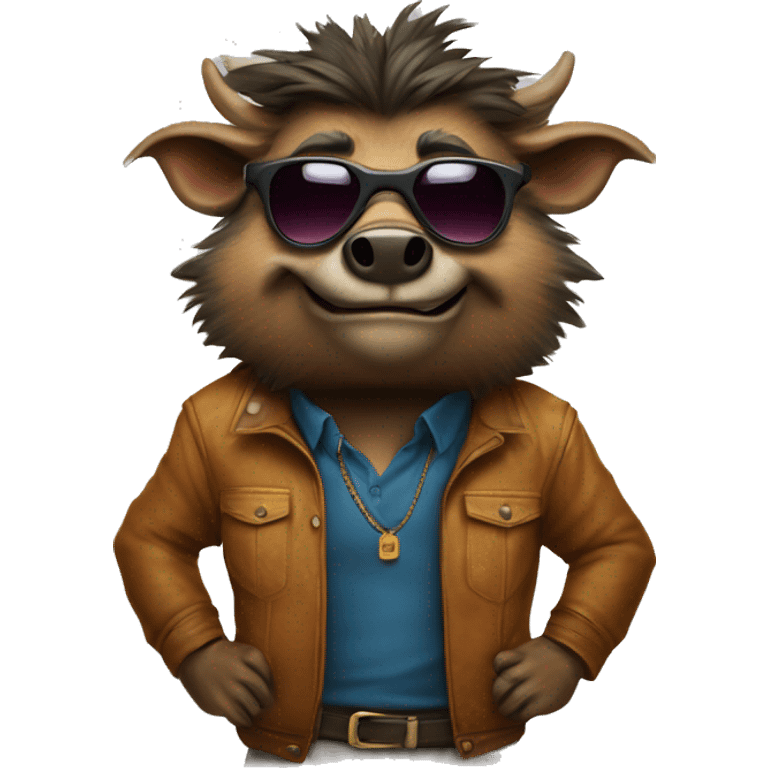 anthropomorphic, Smirking boar with sunglasses, standing, human likeness, T-pose emoji