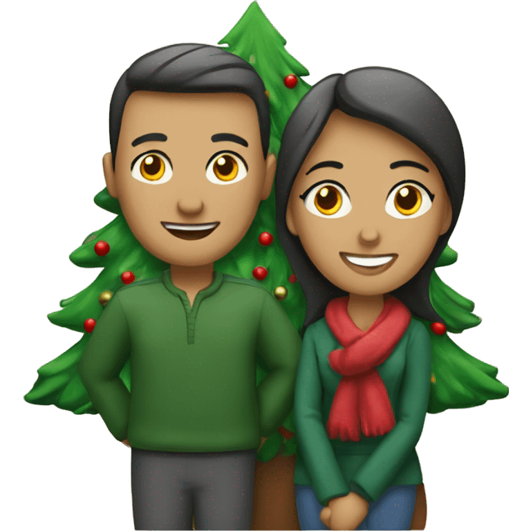 A loving couple (man and woman) under a Christmas tree emoji