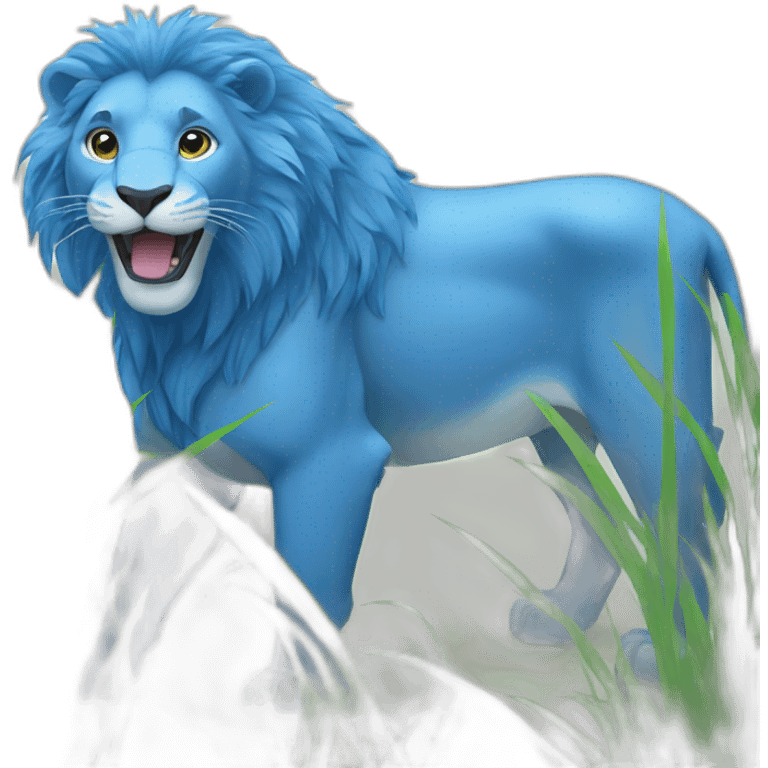 Blue lion eating grass emoji