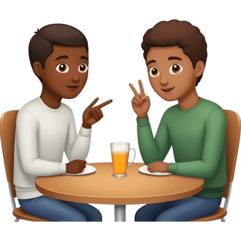 Two Friends talking at a table emoji