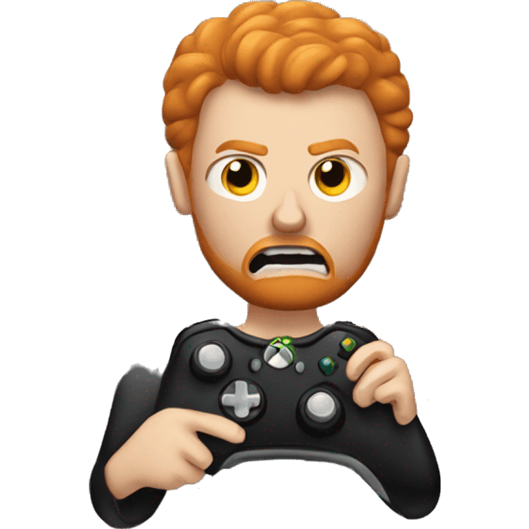 A ginger man who is very angry holding an Xbox controller  emoji