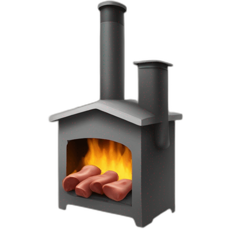 a meat smoker in the backyard billowing smoke from its chimney emoji