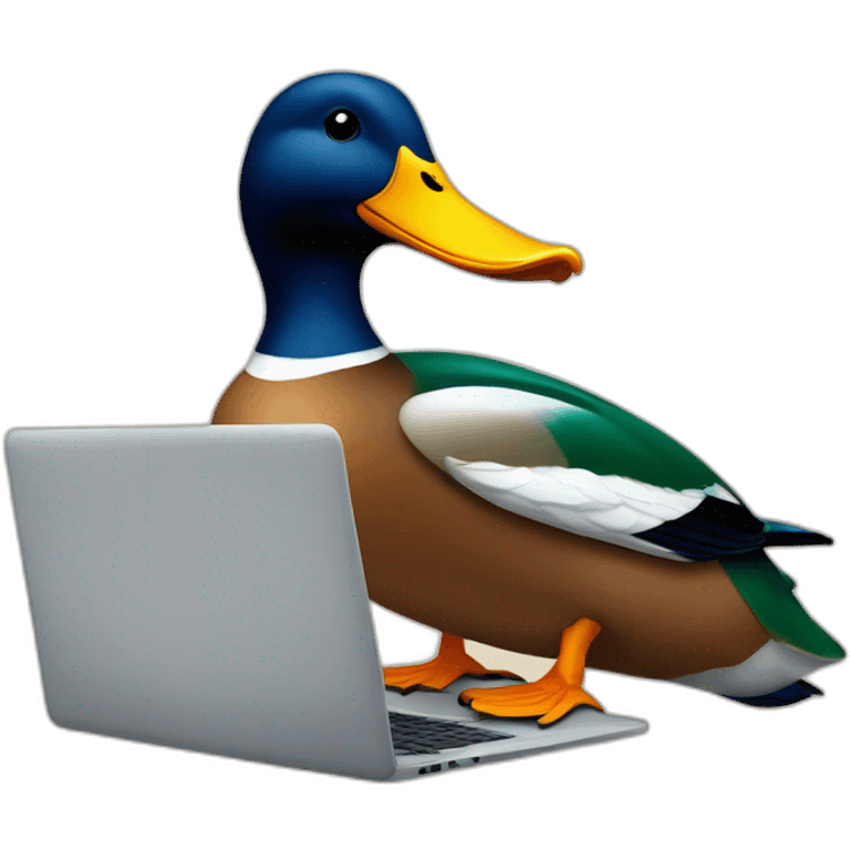 Mallard working behind laptop emoji